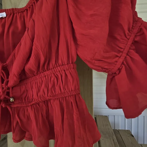 Here Comes The Sun:Red Women's Peasant Top - Picture 3 of 4